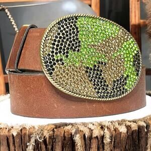 Gap Belt Womens Leather Camouflage Rhinestone Buckle Western Cowgirl Size S 32